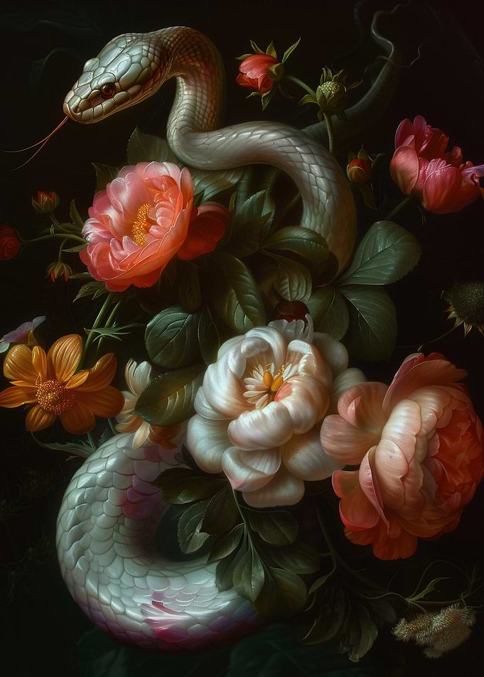 Snake and Flowers Still Life