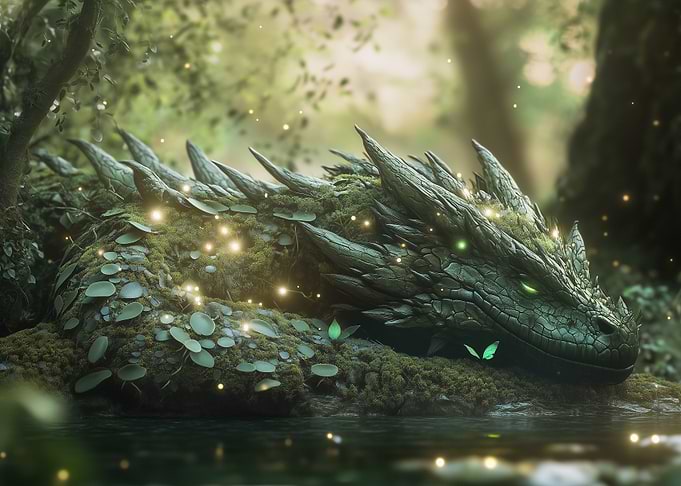 Mossy Dragon in Forest Stream
