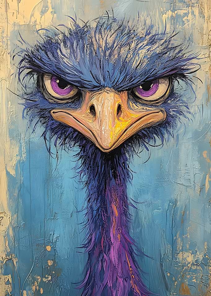 Angry Blue Emu Painting