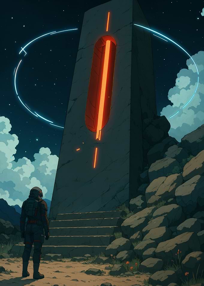Astronaut and Monolith on Alien Planet