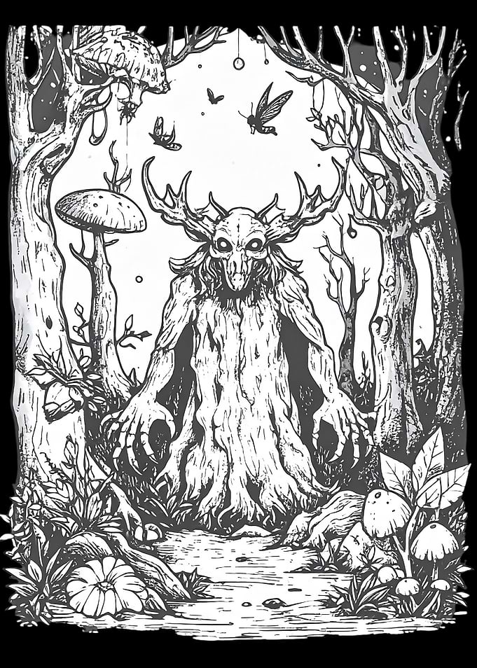 Monochrome Forest Spirit Illustration