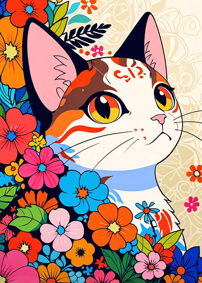 Floral Cat Illustration