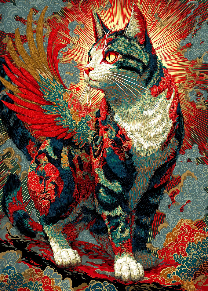 Winged Cat Art