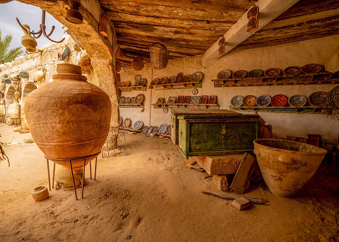 Rustic Pottery and Antique Shop Interior