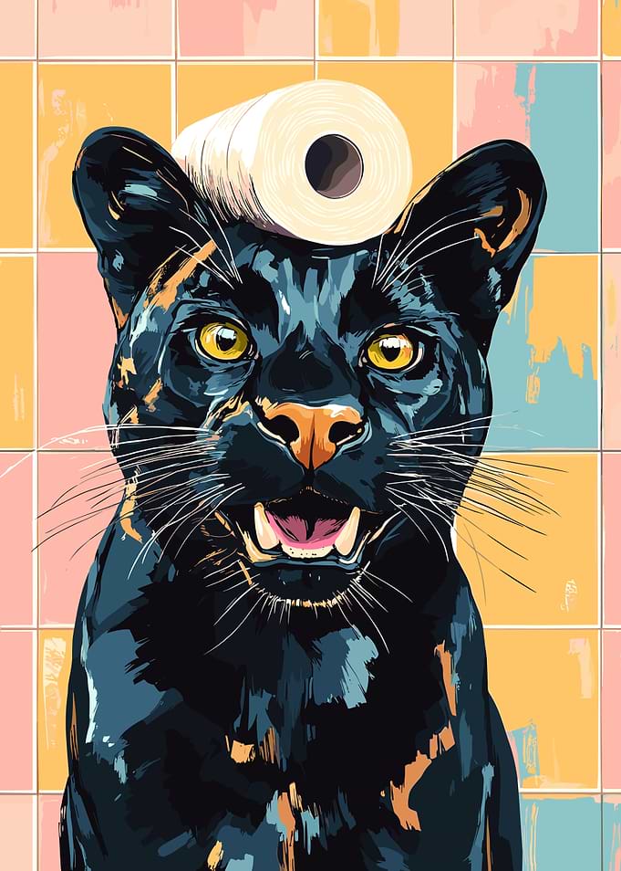 Black Panther with Toilet Paper Hat