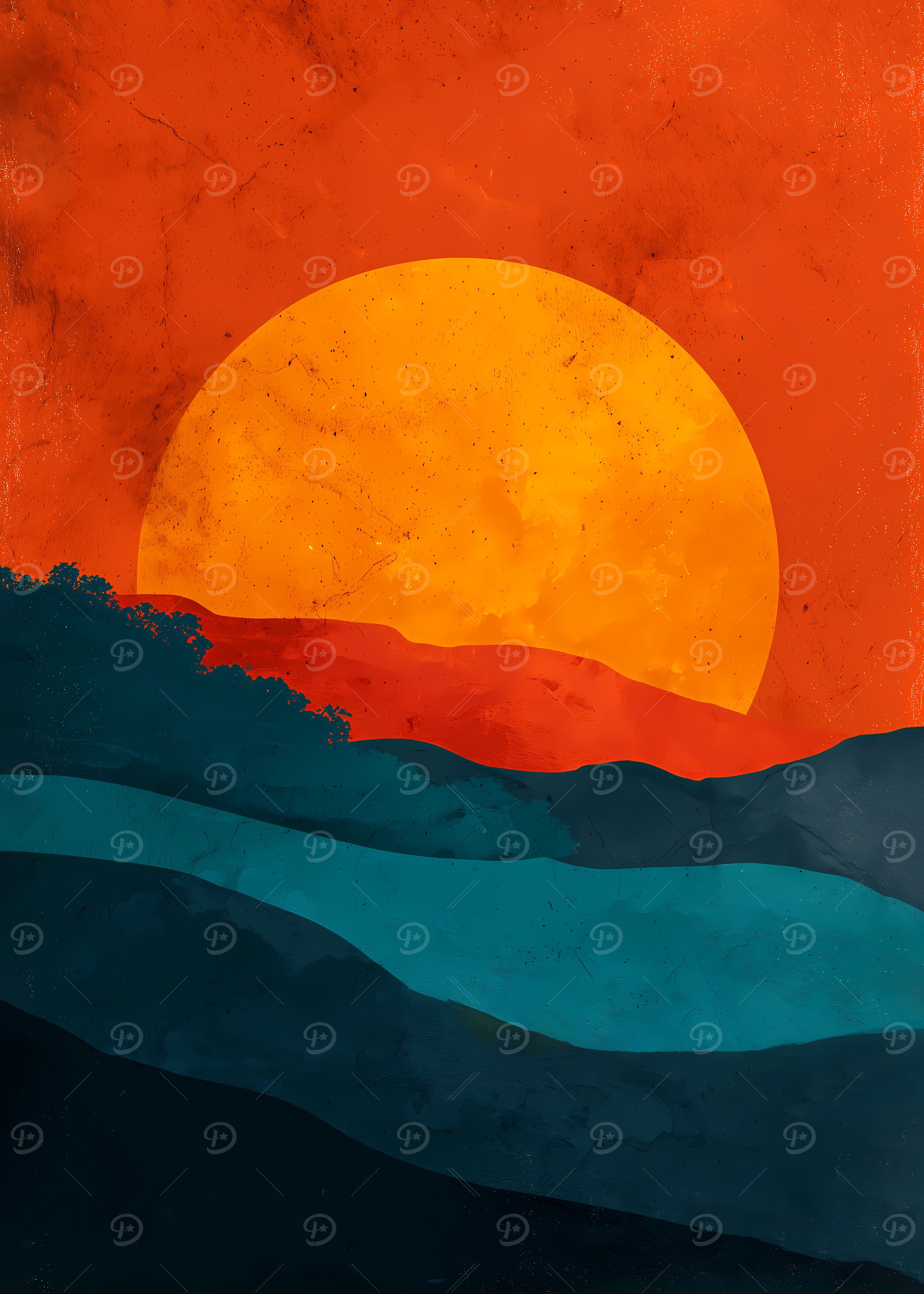 Abstract Retro Sunset Landscape