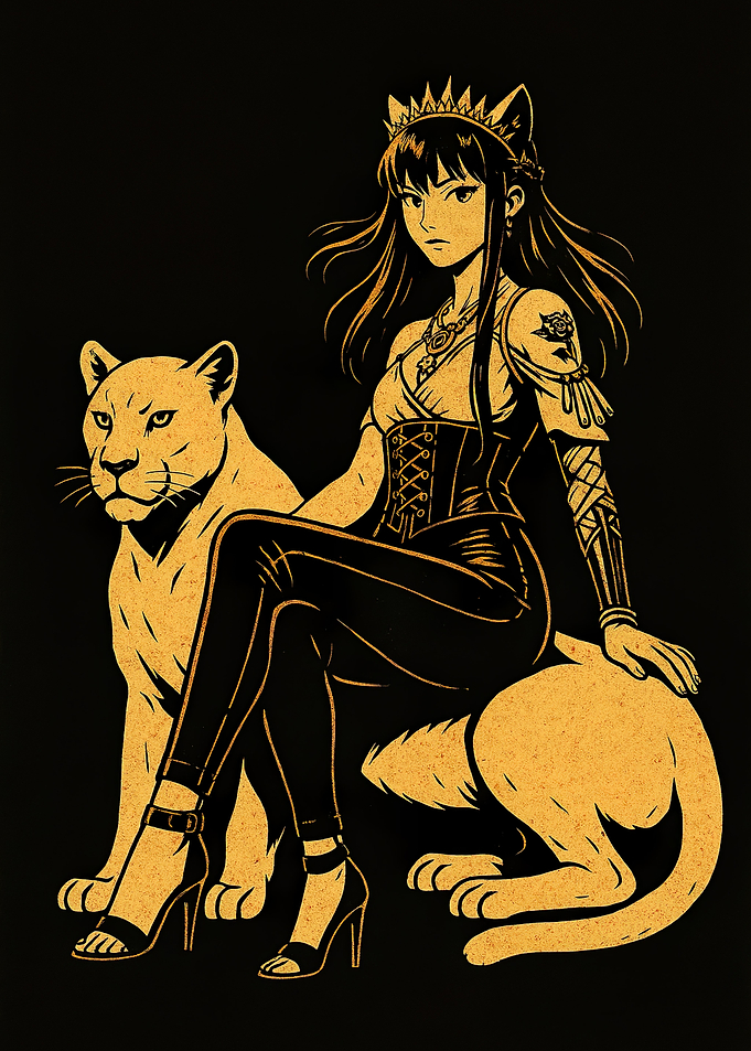 Anime Girl with Lioness Illustration