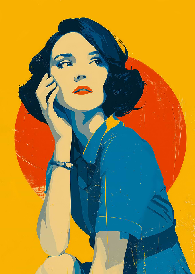 Vintage Woman Portrait with Red Circle