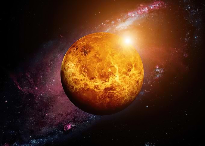 Venus planet in space with galaxy