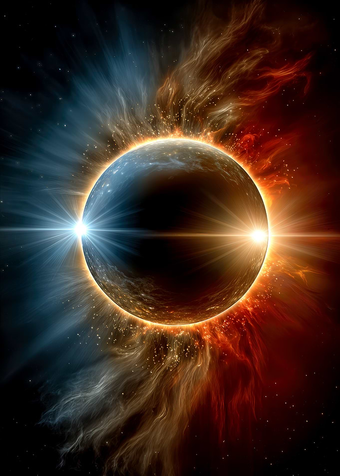 Fiery Blue and Red Planet