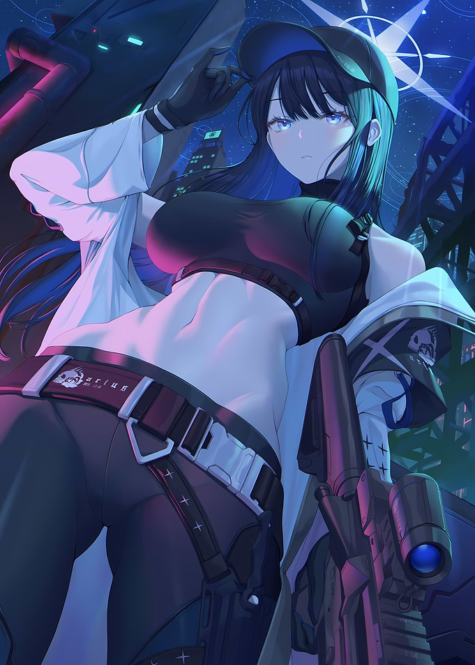 Anime Girl with Gun in Cityscape