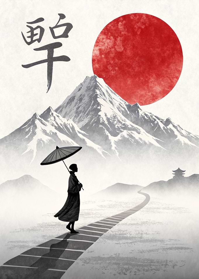 Japanese Landscape with Figure and Mountain