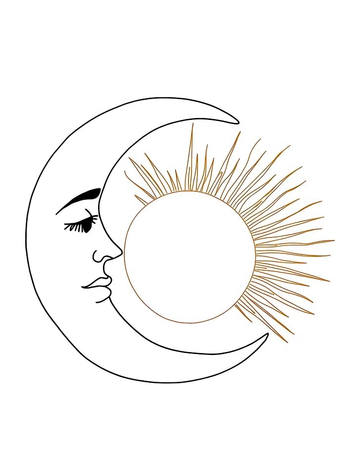 Moon and Sun Minimalist Line Art