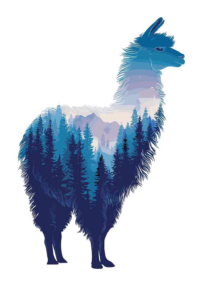 Llama and Forest Double Exposure Art