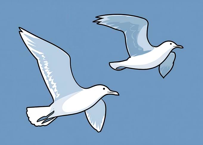 Two Seagulls Flying in Blue Sky