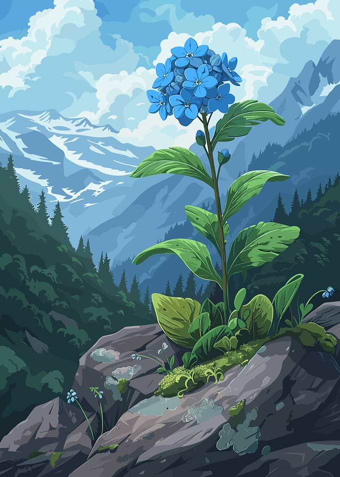 Blue Flower in Mountain Landscape