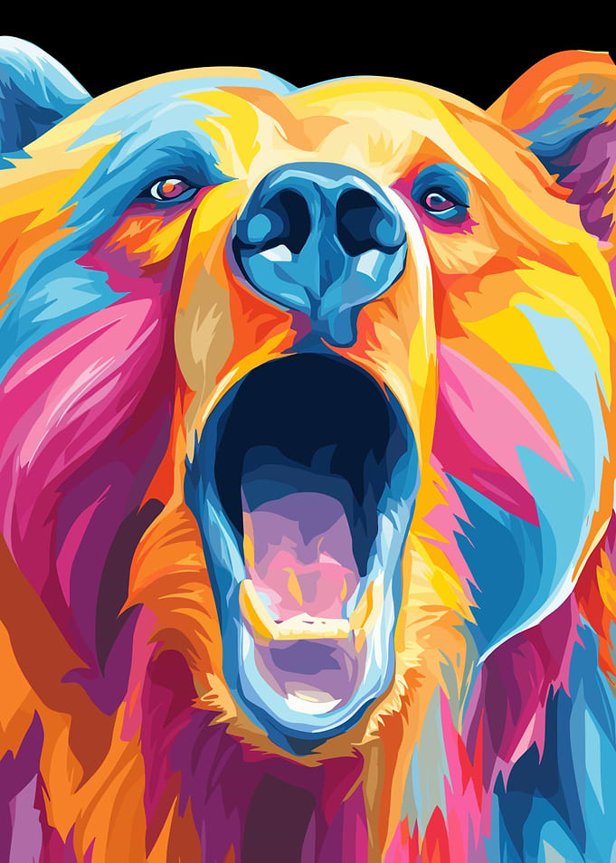 Colorful Roaring Bear Portrait