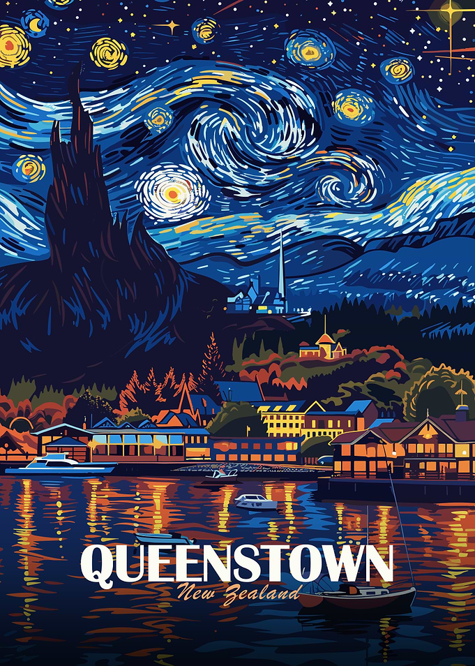 Queenstown New Zealand Travel Poster Art