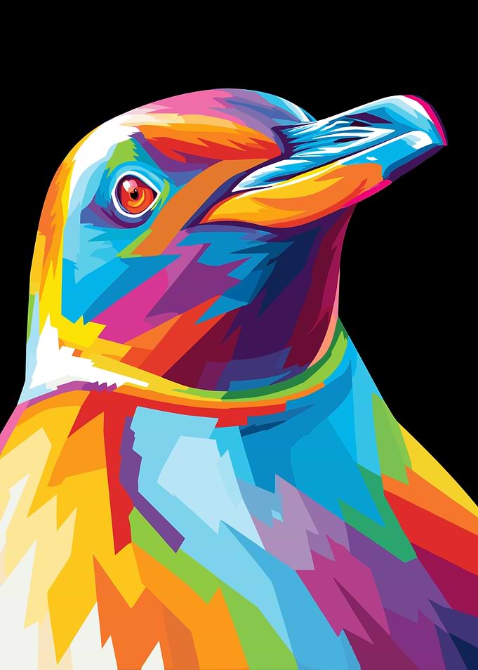 Colorful Penguin Portrait on Black Background