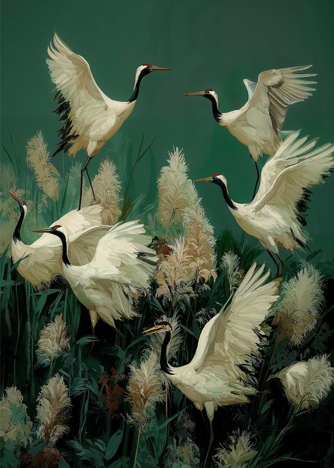 Japanese Poster blue Heron chinoiserie Print Bird Wall Art asian Japandi Wall Art sage green Painting
