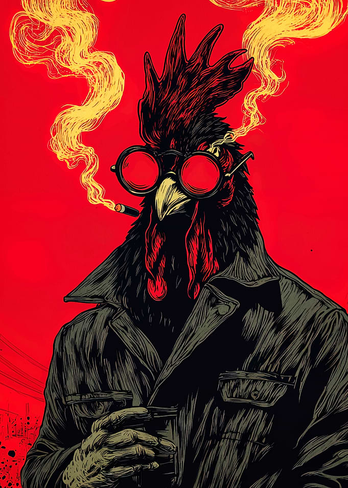 Cool Rooster with Glasses and Cigarette
