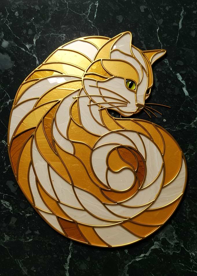 Stylized Cat Art Glass