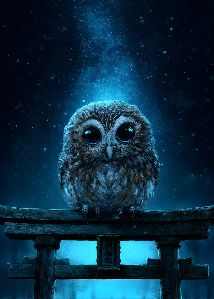 Cute Owl on Torii Gate