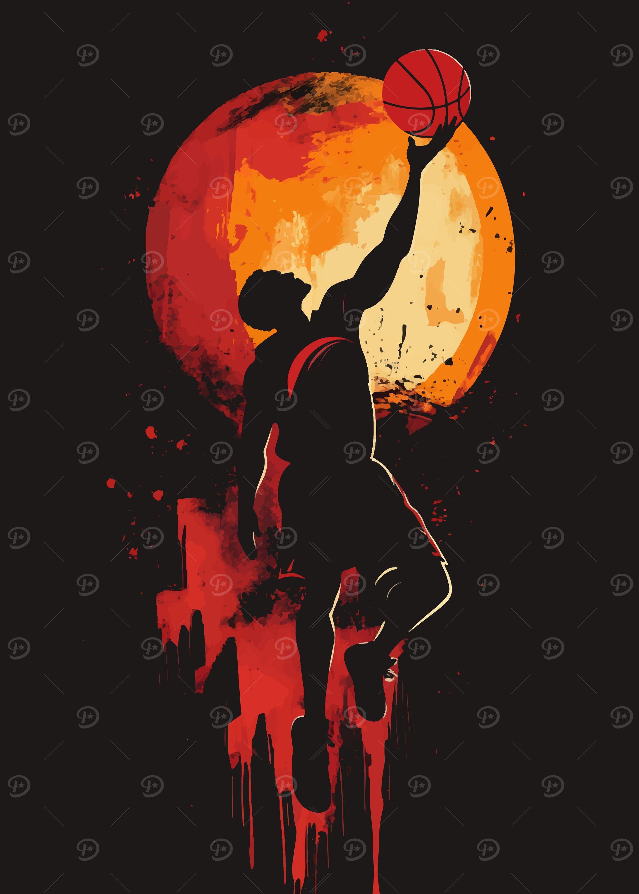 Basketball Player Silhouette with Red Accents
