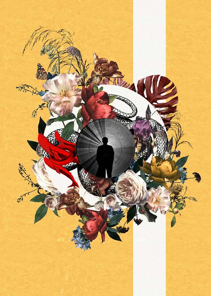 Floral Arrangement with Silhouette and Snake