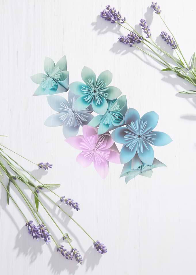 Pastel Origami Flowers and Lavender Arrangement