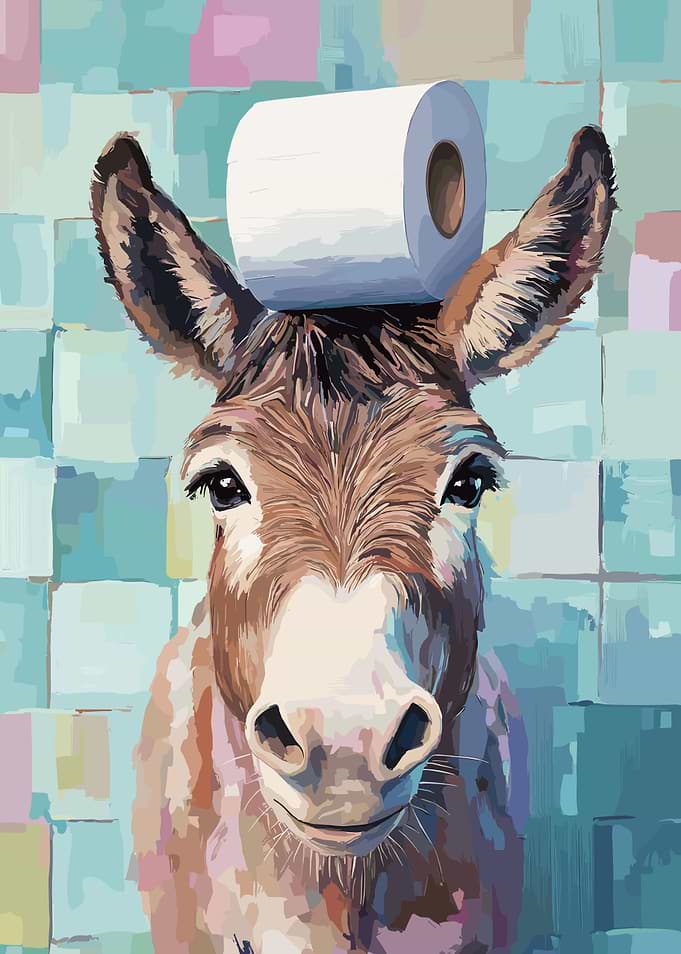 Donkey with Toilet Paper on Head