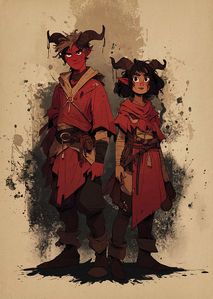 Tiefling Siblings Fantasy Art