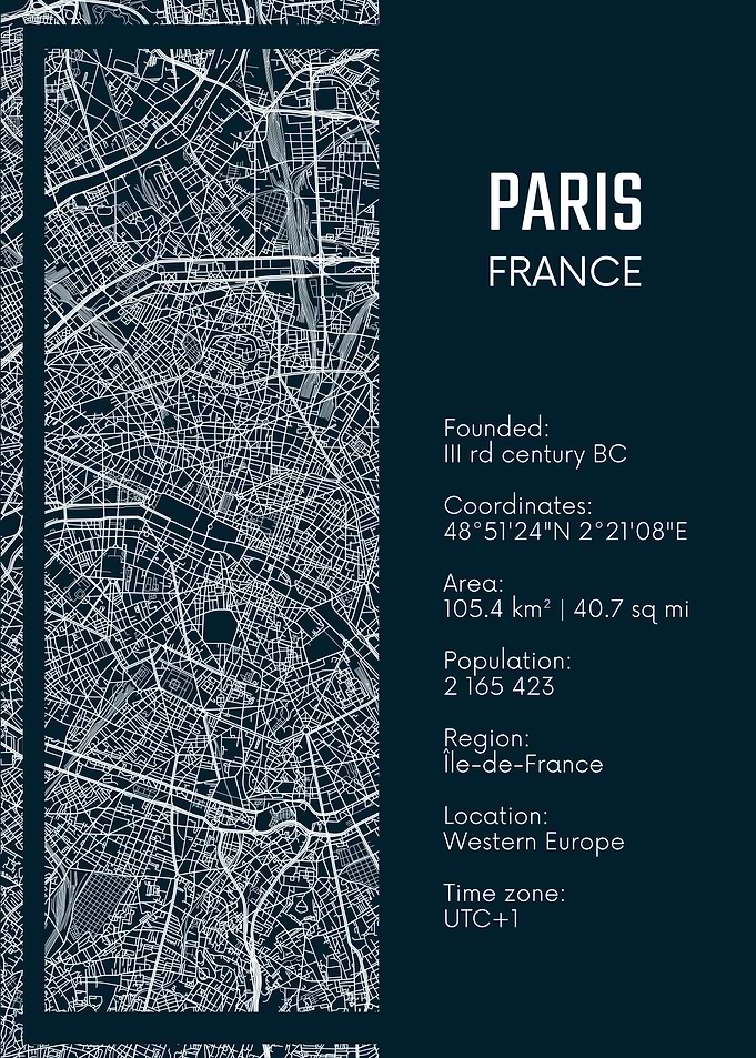 Paris France City Map Poster