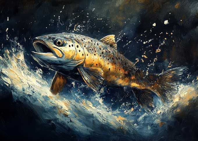 Brown Trout Leaping Painting | Angler home print