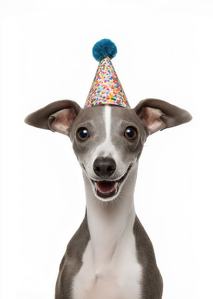 Italian Greyhound Dog with Birthday Hat