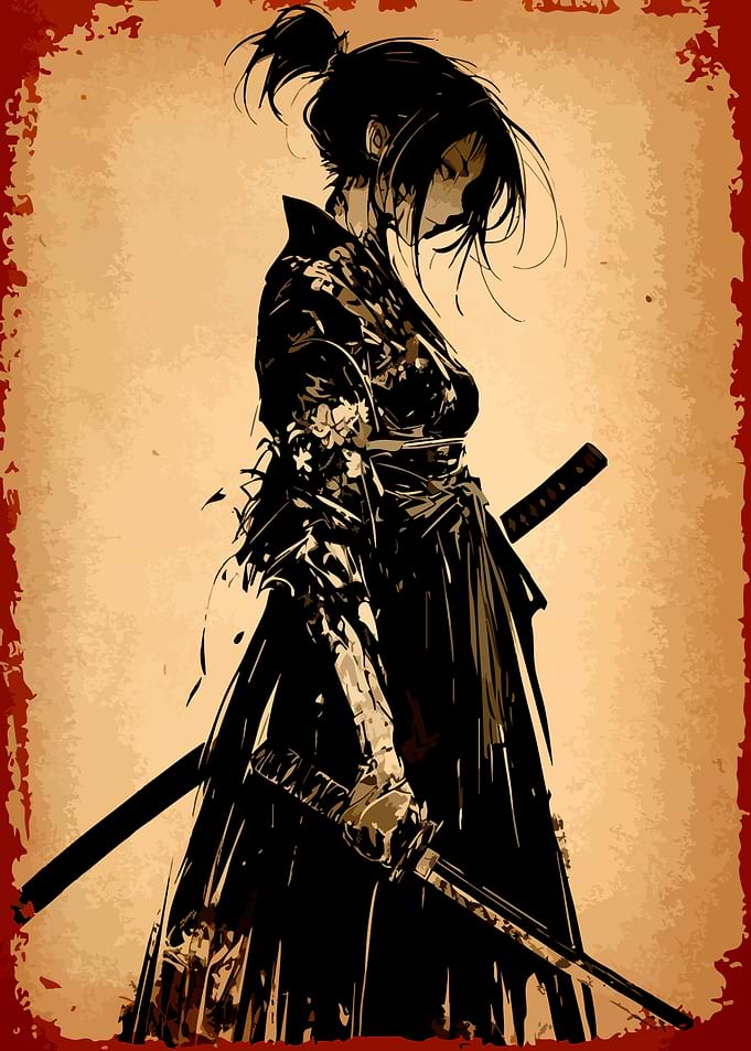 Samurai Woman with Swords Digital Art
