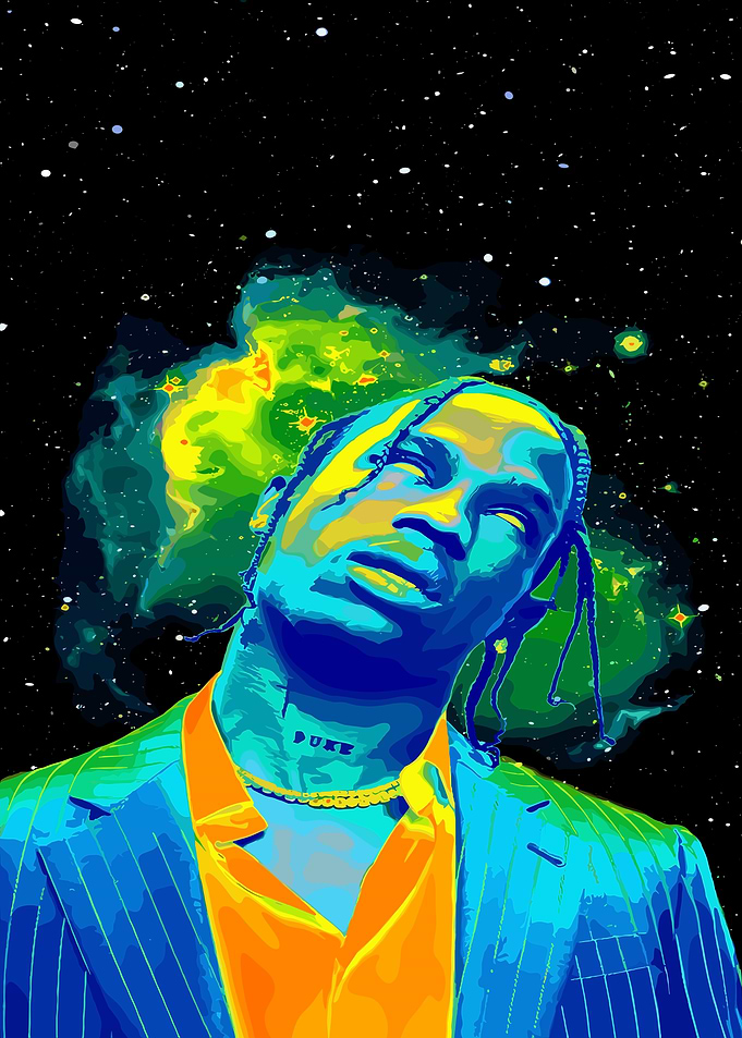 Travis Scott Portrait with Nebula Background
