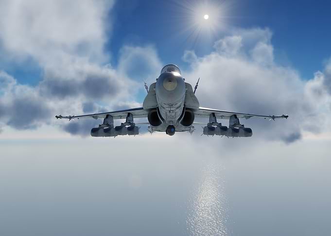 Fighter Jet Flying Through Cloudy Sky