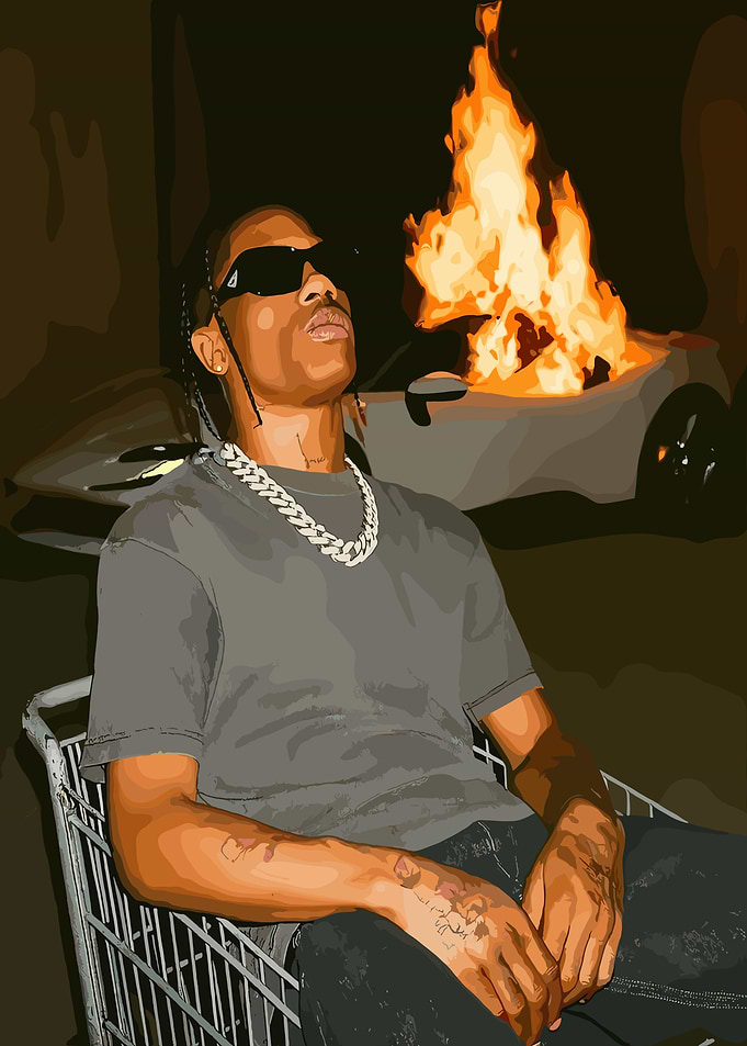 Travis Scott with Burning Car