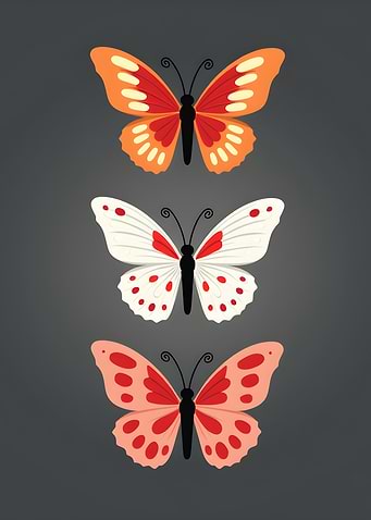 Three Colorful Butterfly Illustrations on Gray