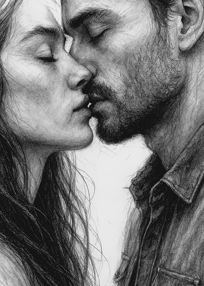 Monochrome Kissing Couple Drawing