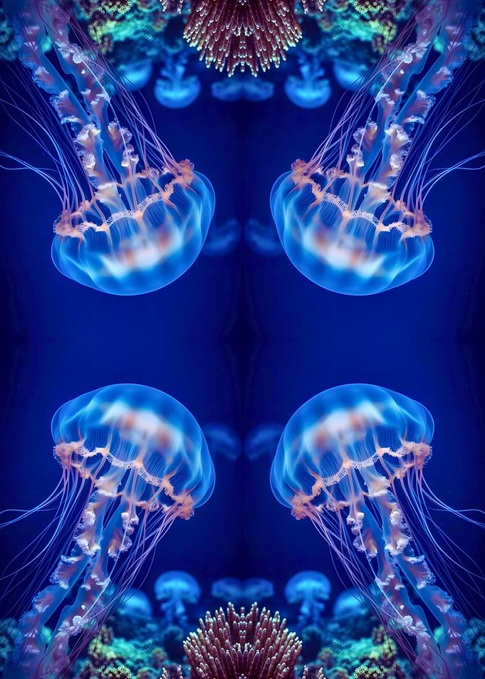 Jellyfish Kaleidoscope in Deep Blue Sea