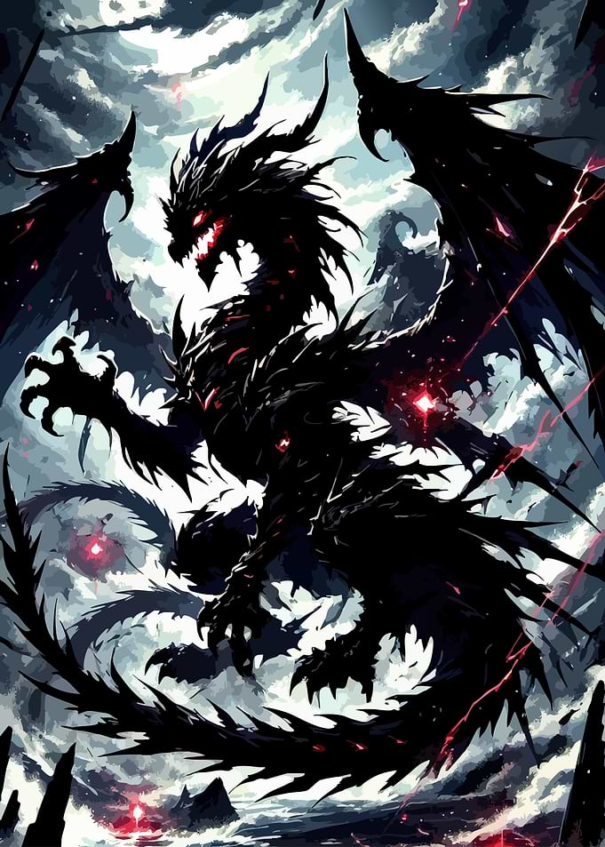 Black Dragon with Red Eyes