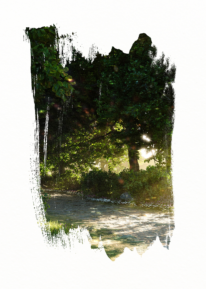 Sunlit Forest Path with Brushstroke Effect