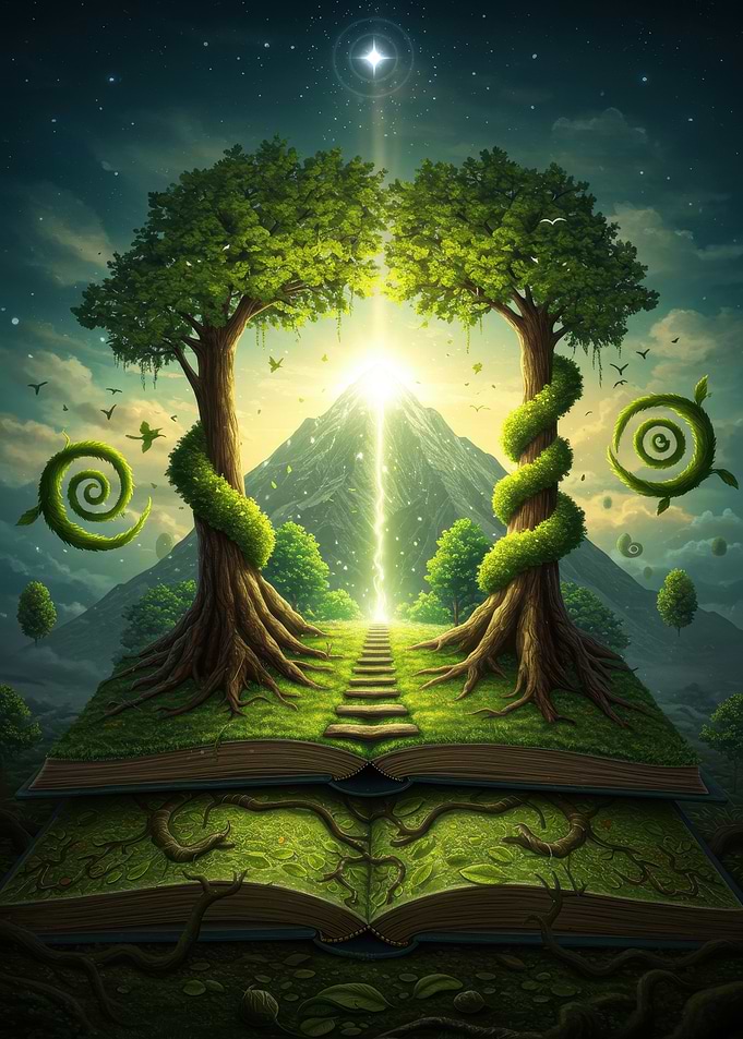 Magical Book Landscape with Trees