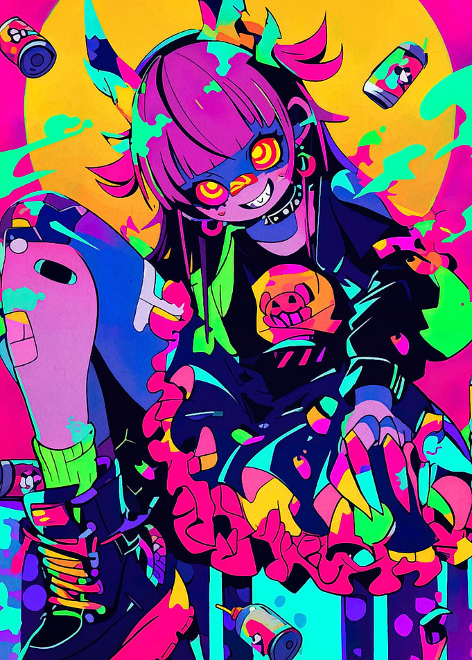 Colorful Anime Girl with Spray Paint