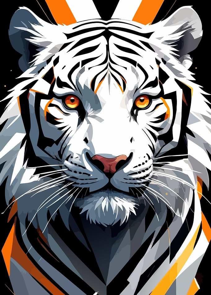 White Tiger Portrait with Orange Accents