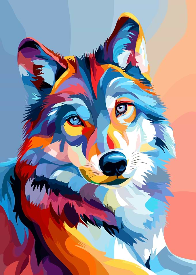 Colorful Wolf Portrait Digital Art