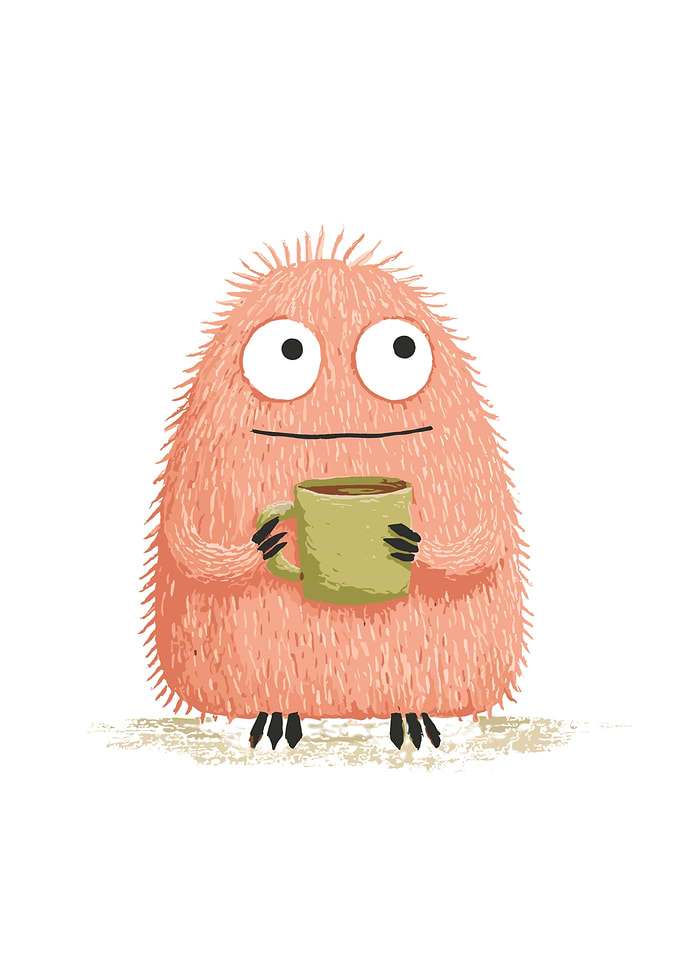 Cute Monster with Coffee Mug