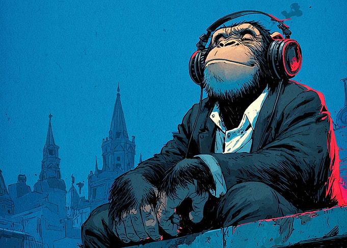 Chimpanzee in Suit with Headphones